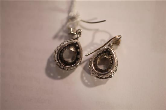 A pair of early Victorian pear shaped diamond drop earrings, drop excl. bale 14mm.